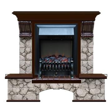 Fireplace Гленрич Бостон К Fobos BL BR камень-Карелия/цвет-Дуб 46 