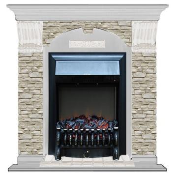 Fireplace Гленрич Fobos BL BR камень-Грот однотонный/цвет-Беленный дуб 