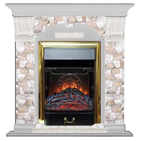 Fireplace Гленрич Magestic BL BR камень-Арбат/цвет-Беленный дуб 