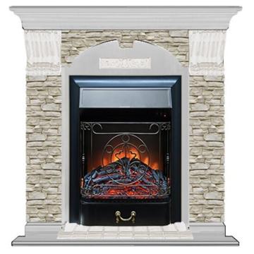 Fireplace Гленрич Magestic BL BR камень-Грот однотонный/цвет-Беленный дуб 