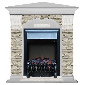 Fireplace Гленрич Fobos BL BR камень-Грот однотонный/цвет-Беленный дуб 