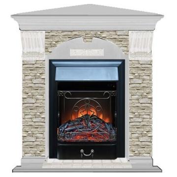 Fireplace Гленрич Magestic BL BR камень-Грот однотонный/цвет-Беленный дуб 