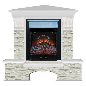 Fireplace Гленрич Бостон К Magestic BL BR камень-Грот однотонный/цвет-Беленный дуб 