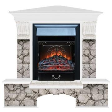 Fireplace Гленрич Бостон К угловой Magestic BL BR камень-Карелия/цвет-Белый 