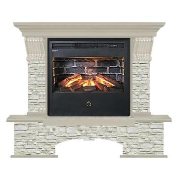 Fireplace Гленрич Бостон Samba 3D камень-Грот однотонный/цвет-Беленный дуб 