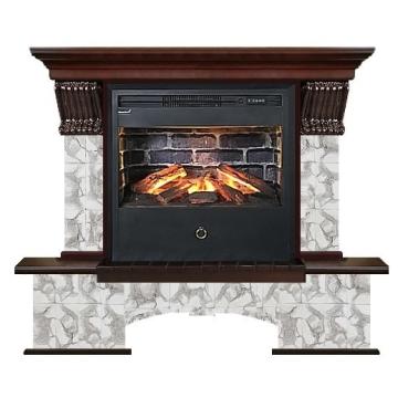 Fireplace Гленрич Бостон Samba 3D камень-Карелия/цвет-Красное дерево 