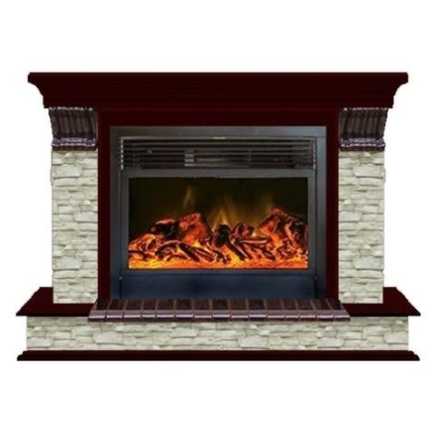 Fireplace Гленрич Панорама 28 New flame камень-Грот однотонный/цвет-Красное дерево 