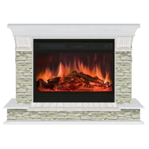 Fireplace Гленрич Панорама 33 Premier S33 камень-Грот однотонный/цвет-Беленный дуб 