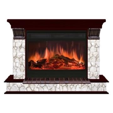 Fireplace Гленрич Панорама 33 Premier S33 камень-Карелия/цвет-Красное дерево 