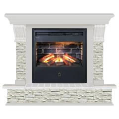Fireplace Гленрич Панорама Samba 3D камень-Грот однотонный/цвет-Беленный дуб