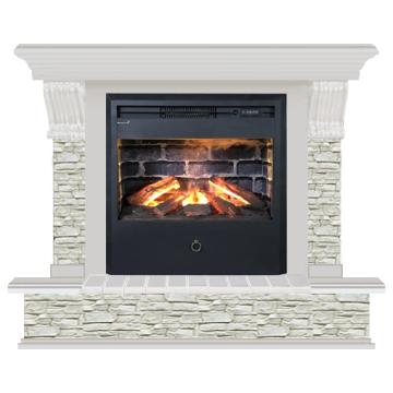 Fireplace Гленрич Панорама Samba 3D камень-Грот однотонный/цвет-Беленный дуб 