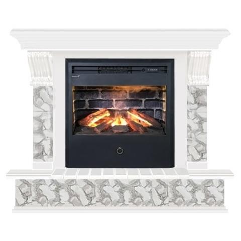 Fireplace Гленрич Панорама Samba 3D камень-Карелия/цвет-Белый 